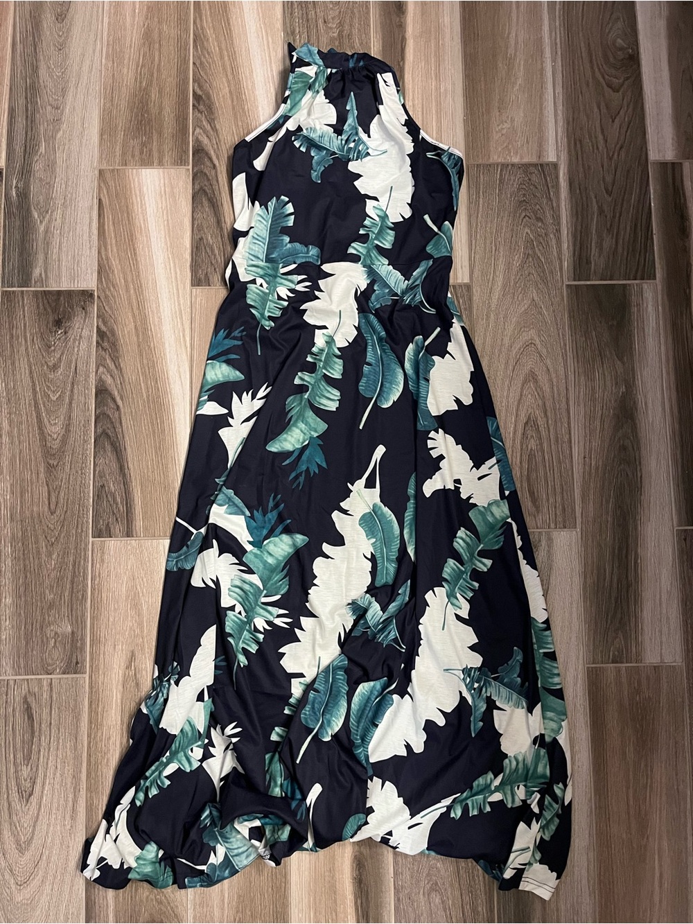 Tropical Navy Halter Maxi Dress - Navy/Teal - Picture 2 of 3